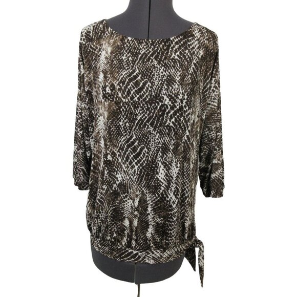Chico's Travelers women's‎ 3/4 sleeve snake lizard print side tie blouse S - Picture 1 of 10